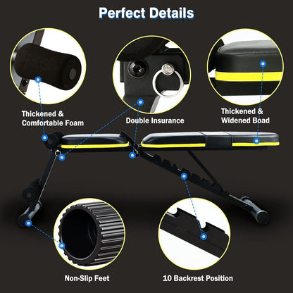 Adjustable Weight Bench, Foldable, 10 Backrest Positions